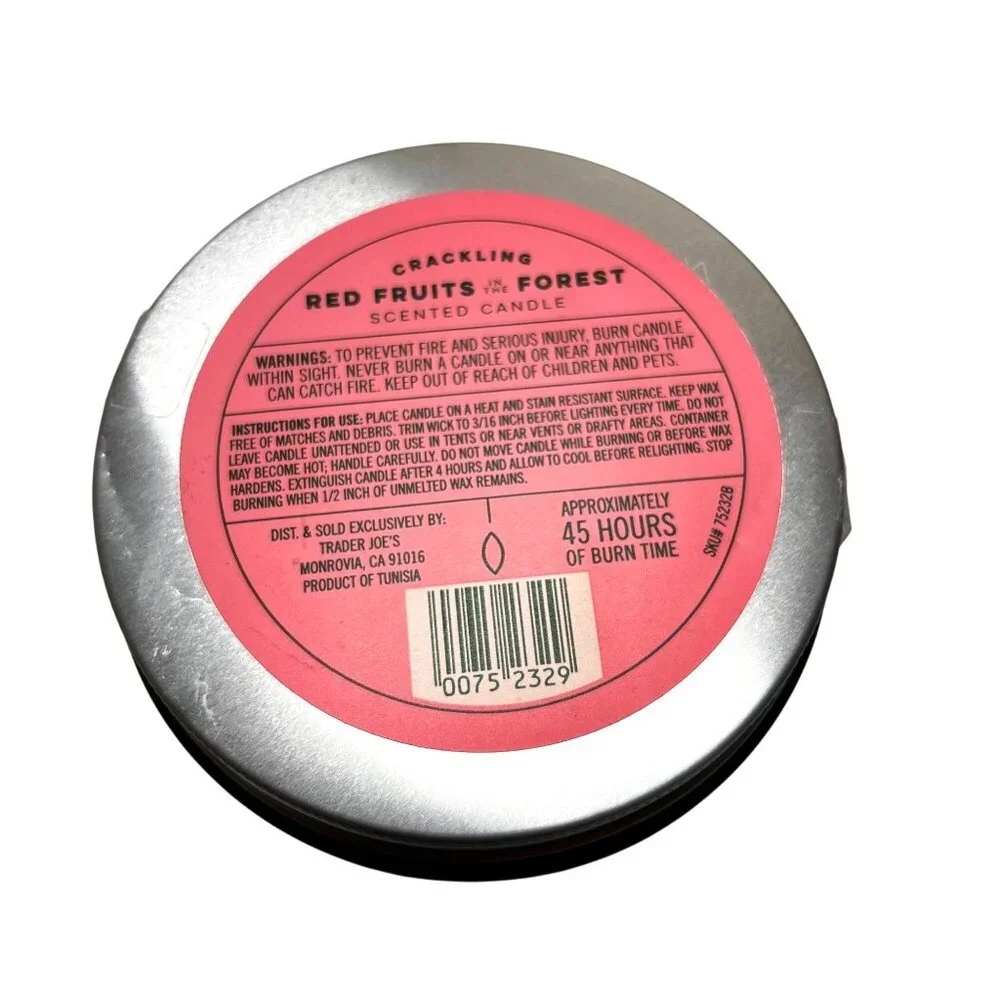 NEW Trader Joe's Candle Red Fruits in the Forest Jar Crackling Wooden Wick